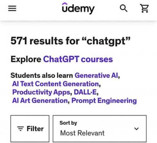 Udemy search result for "chatgpt" query