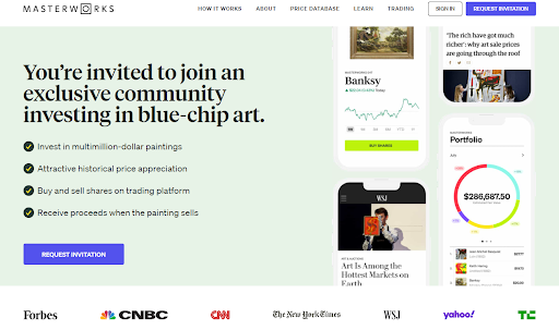 Screenshot for MasterWorks, a blue chip art website