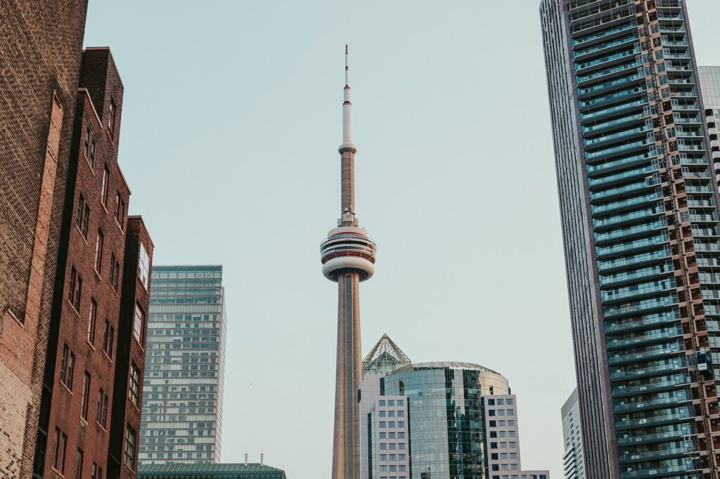 CN Tower and different buildings in Toronto Ontario Canada