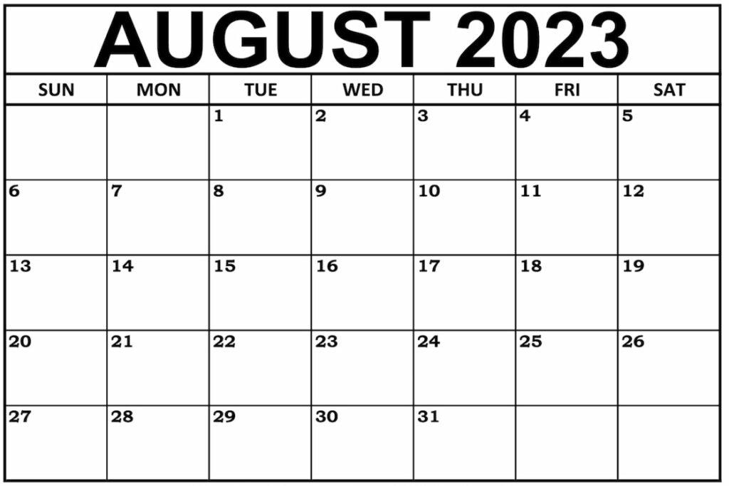 The August 2023 calendar