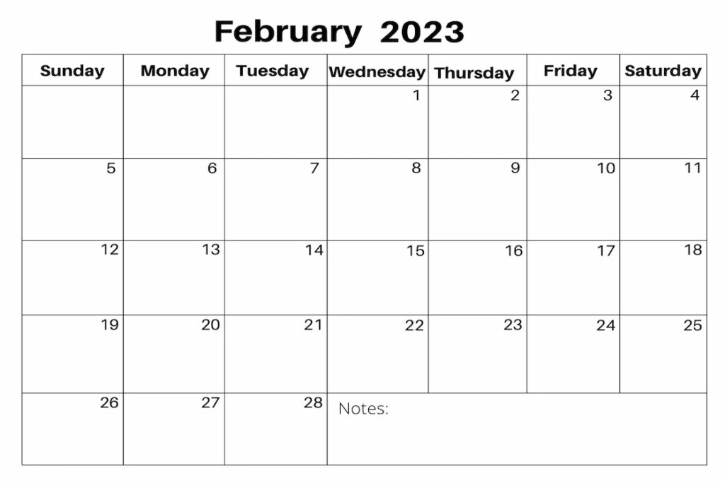 The February 2023 calendar