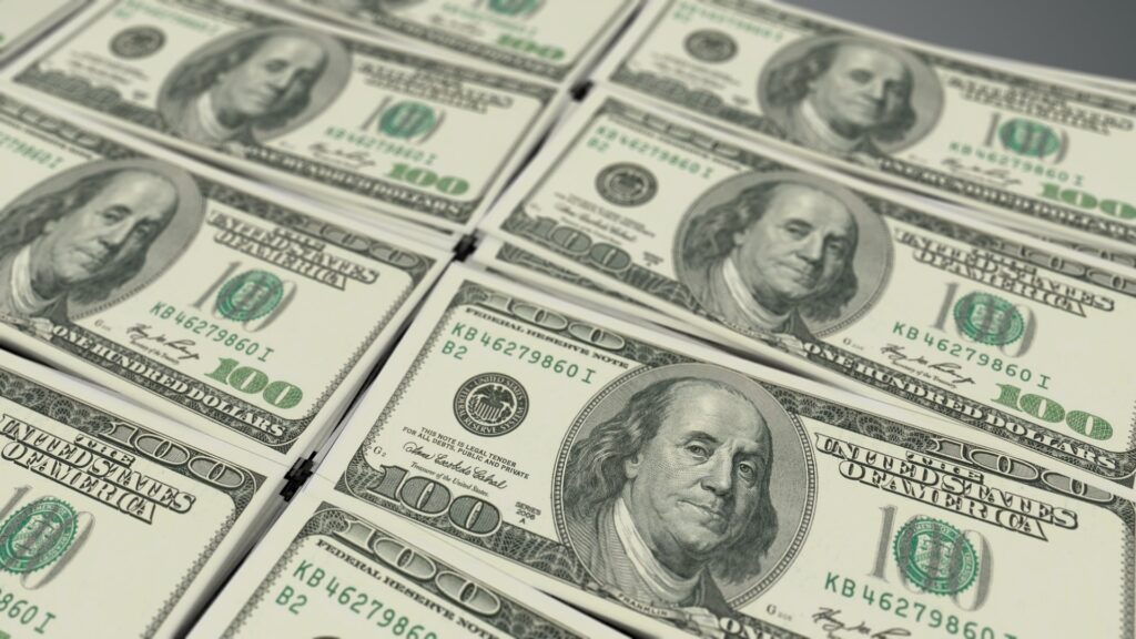 Piles of dollar bills