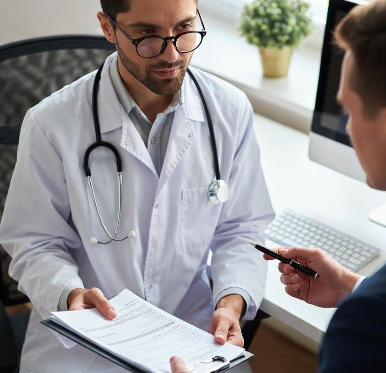veterinarian reviewing financial docs with financial adviser